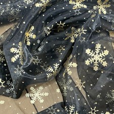 GOLD Snowflakes Organza Fabric
