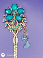 Gold Tone Hair Chopstick With Blue Stones