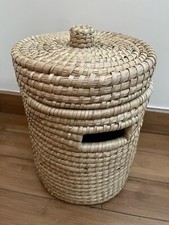 Vintage Lidded Wicker Rattan Storage Basket