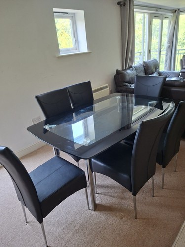 Table and chairs glass topped - and,