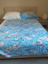 Little Sanderson single duvet cover set 100% cotton Blue Pirate World Map