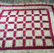 Antique lace silk bed throw bed cover spread burgundy gold beautiful French?