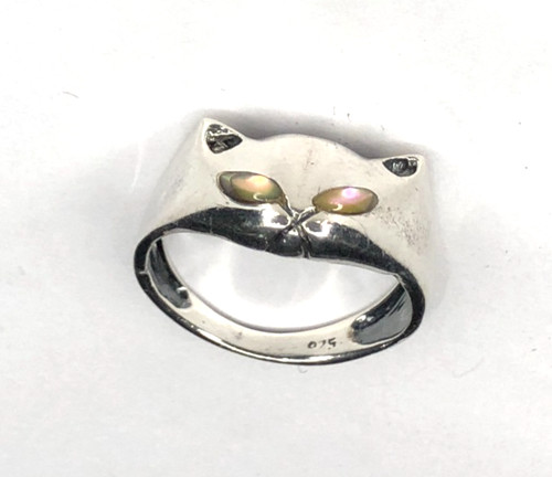 Sterling silver cat ring paua - cat,