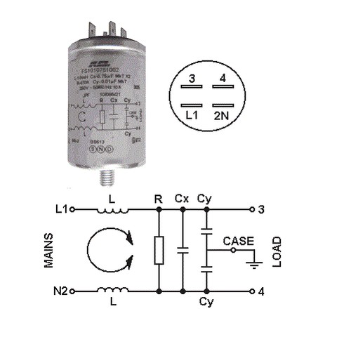 Mains filter stud mounted - mains,