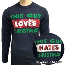 Men's Novelty Funny Warm Christmas Jumper With Love Hate Reversible Message