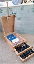 Artists Wooden Table Top Easel With 2 Storage Draws& Contents 16 " × 9 3/4" × 5"