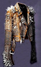 Men's Brown Punk Full Silver Long Spiked Studded Unique Classic Leather Jacket