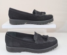 Dune 'Gates' Loafer Shoes UK4 EU38 Black Suede Leather Slip On Ladies Shoes