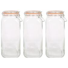 3x 2L Square Glass Jars with Clip-Top Lids Airtight Food Storage Canister