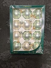 Vintage Rauch Green & Cream Pearly Glass Christmas Tree Baubles x 12 In Box