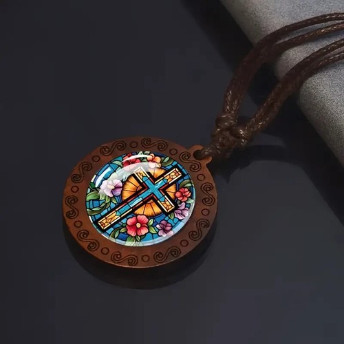 Wooden cross necklace boho - cross,