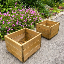 Square Wooden Planters Plant Baskets Pots Set of 2 READY MADE