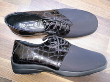 Ladies Easy B Black Croc Patent Lace Up Casual Shoes : Peggy