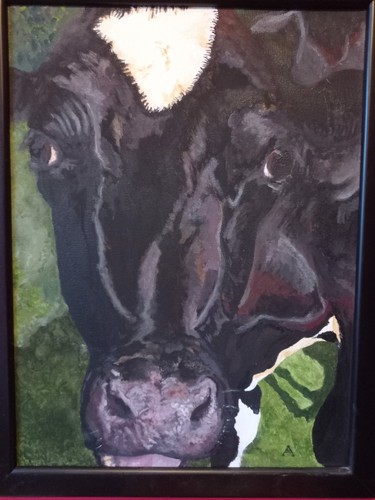 Oil canvas cow portrait - cow,