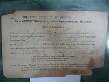 1913 Manchester Sheffield & Lincolnshire Railway Animal Form of Declaration