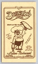 Vintage Business Card Domenico's Pizza Italian Restaurant Pasadena California