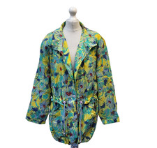 Vintage 80s Wacky Parka Cagoule Colourful Abstract Jacket Green Yellow Floral 12