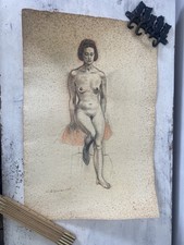 Vintage Female Nude Pencil Sketch-Unframed Art-Women-Portrait Dated 1968