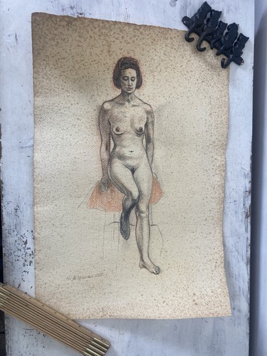 Vintage female nude pencil - vintage,