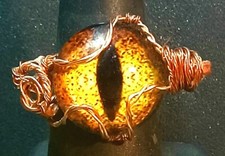 Gold red dragon eye ring - eye,