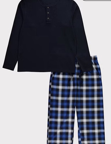 Navy henley checked pyjamas - navy,
