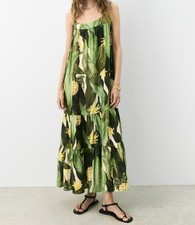 Summer 2025 H&M Tie-Strap Maxi Dress in Green/Patterned Size S BNWT! RRP £27.99