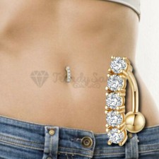 Hypoallergenic Gold AAA Crystal Bars Belly Chain Button Body Piercing Navel Ring