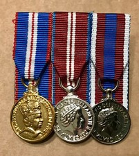 Queens Golden, Diamond and Platinum Jubilee Miniature Medal Court Mounted set.