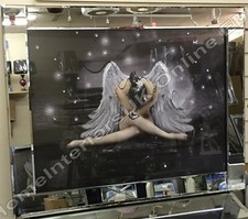 Angel white wings wall art pictures with liquid art, crystals & mirror frames 