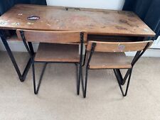 Vintage Children's School Double Desk with Chairs Wood / Metal