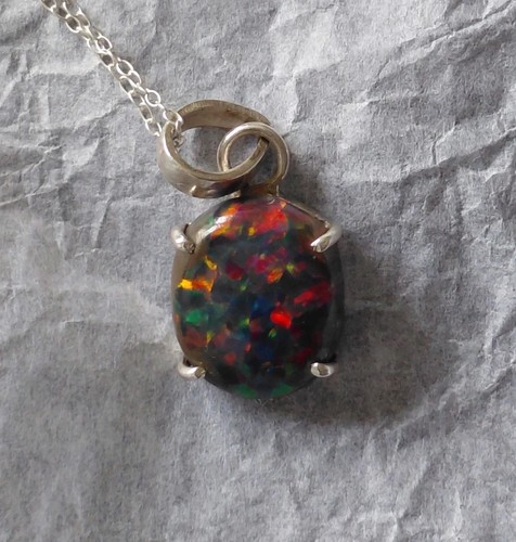 Black opal cabochon silver - opal,
