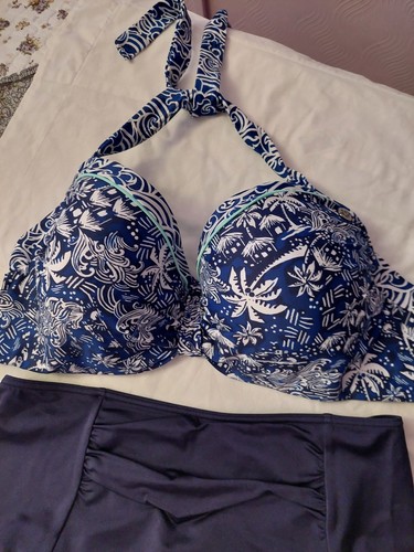 Navy print top plain - print, top,