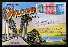 1953 Postcard Fold-Out Packet from Havana, Cuba w/ Cuban Stamps