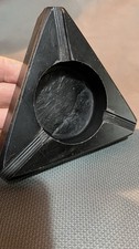 Vintage Art Deco Black Stone Slate Ashtray Triangular Shape with Baize to Base