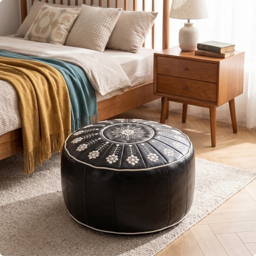 Leather like ottoman stool - leather-like,