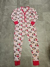 Cheeky Monkey One Piece Pyjamas. Press Studs. Poppers. Pink White. 10-12.