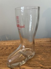 Rare Vintage San Miguel brand Beer Half Pint boot shape glass crown barware vgc