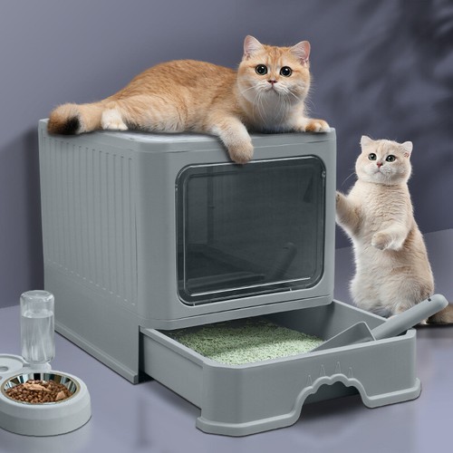 Covered hooded cat litter box - covered,
