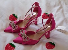 Primark Pink Satin Diamante Bow Shoes  Size 4 37 New