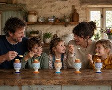 6x Hand-Printed Egg Cups