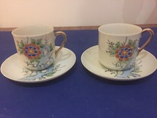 Continental Hand Painted Porcelain Coffee Cans And Saucers 