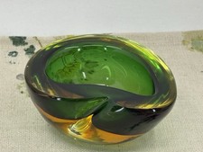 VINTAGE 1960s Murano green/orange cased glass geode bowl dish