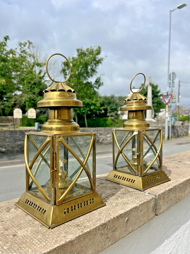Pair vintage brass hanging - of,