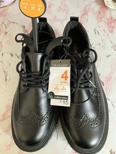Black Women’s Teen Girls Size 4 Black Faux Leather Shoes Lace Up Brogue Style