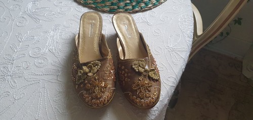 Embellished gold kitten heel - kitten,