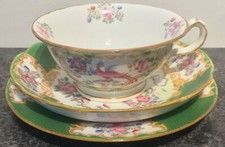superb MINTON porcelain GREEN COCKATRICE CUP SAUCER PLATE TRIO 5 av