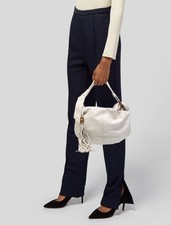 GUCCI Hobo Bag Leather Tote Shoulder Original Ivory White Bamboo Ring Tasselled
