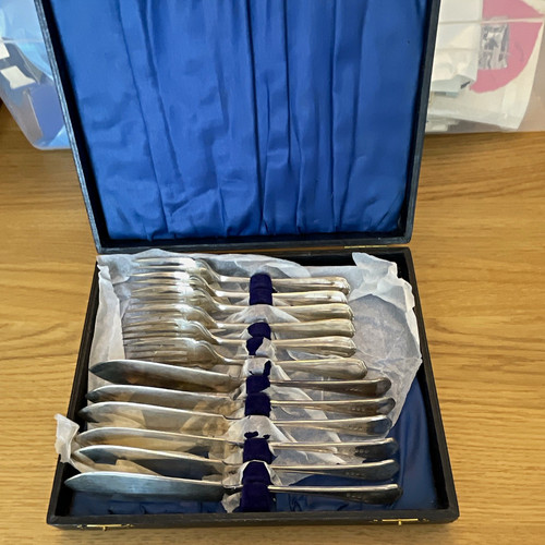 12pc silver plated fish knife - silver,