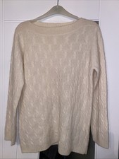 Marks & Spencer Ladies Ivory Cable Jumper Size 14 Long Sleeved Lambswool Winter