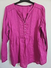 M&S Linen Smock Blouse Top Magenta Size 16 Boho Hippie Summer Holiday Purple